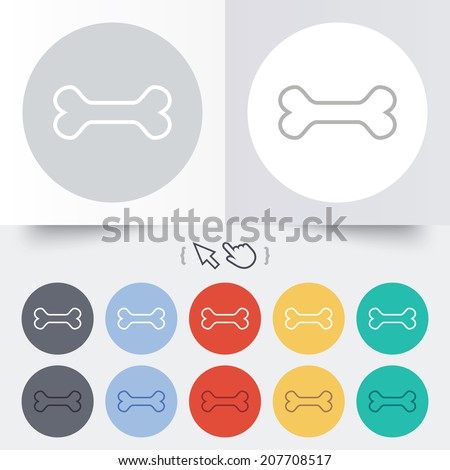 Dog bone sign icon. Pets food symbol. Round 12 circle buttons. Shadow. Hand cursor pointer. Vector
