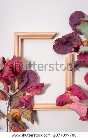 autumn colorful background of leaves on a beige background. Modern colors.