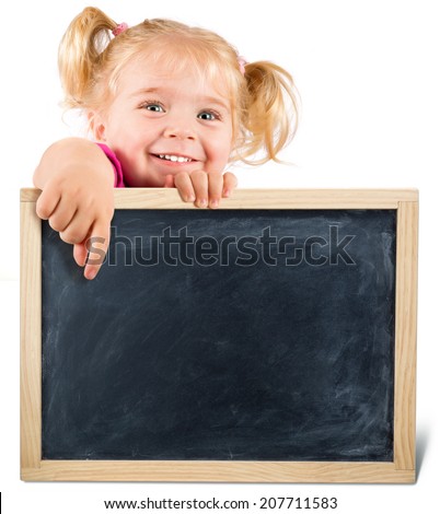 pretty child holding a blackboard 