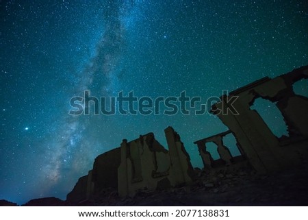 Beautiful starry sky in the ruins.