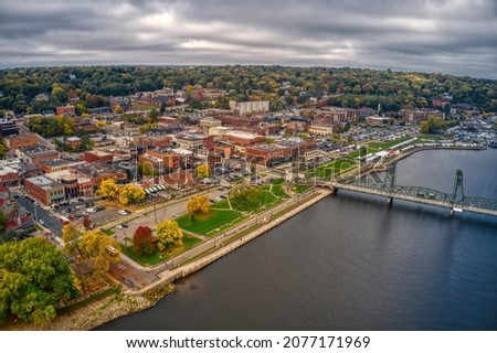Aerial View of the Twin Cities Suburb of Stillwater, Minnesota Royalty-Free Stock Photo #2077171969
