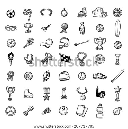 Sport icon set, Hand drawn vector illustration