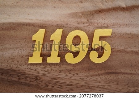 Golden Arabic numerals 1195 on a dark brown to white wood grain background.