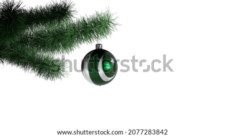 New Year's ball with the flag of Pakistan on a Christmas tree branch isolated on white background. Christmas and New Year concept.
