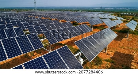 Aerial photography of solar photovoltaic panels outdoors in sunny weather