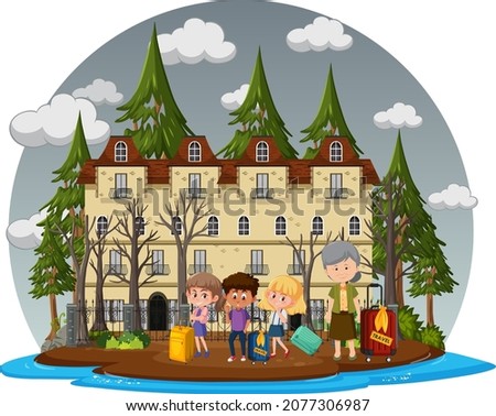 Haunted house with grey sky illustration