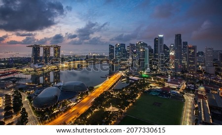 Singapore skyline at a sunset Royalty-Free Stock Photo #2077330615