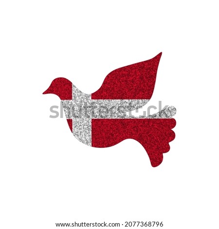 Dove silhouette in colors of national flag. Peace sign. Denmark
