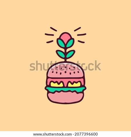 Burger and roses illustration. Vector graphics for t-shirt prints and other uses.