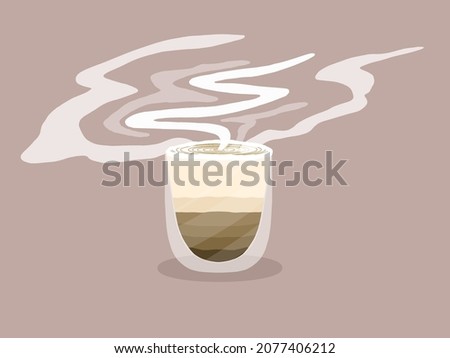 Smell deliciouse latte coffee on the pink background in the simple cozy cup.