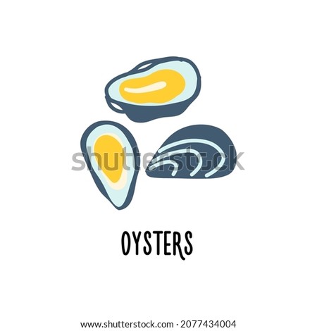 A clipart with oysters on a white background. Isolated vector illustration