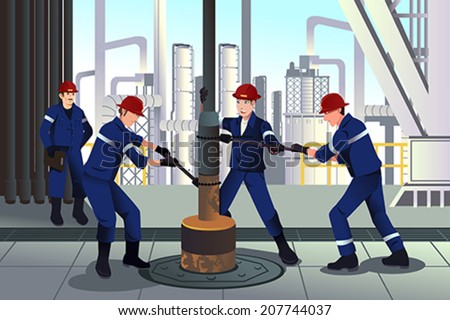 A vector illustration of Oil and gas workers