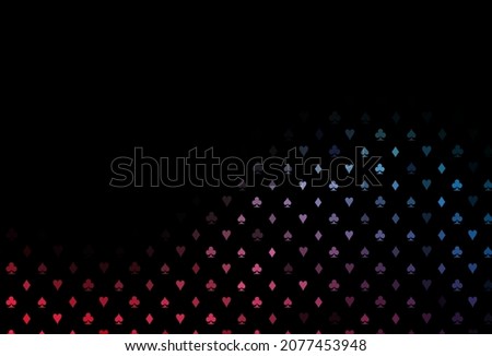 Dark blue, red vector cover with symbols of gamble. Blurred decorative design of hearts, spades, clubs, diamonds. Smart design for your business advert of casinos.