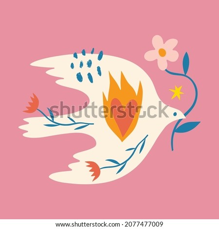 Dove of Peace bird boho naive funky handdrawn style art