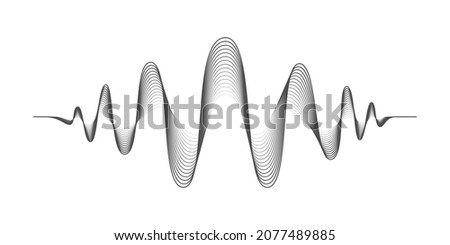 Sound wave graphic symbol.  Sign vibrations in form wave isolated on white background. Audio wave diagram concept. Vector illustration  Royalty-Free Stock Photo #2077489885