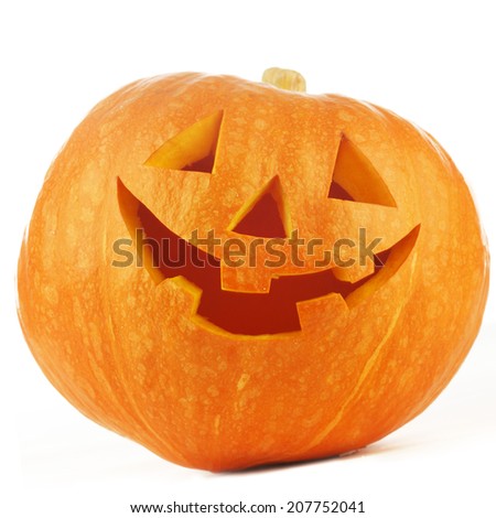 Funny Jack O Lantern halloween pumpkin isolated on white background