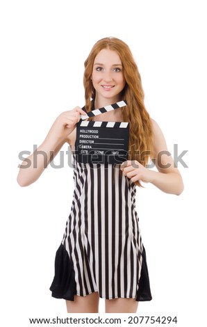 Woman referee with movie clapboard