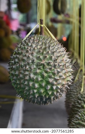 Fresh durian fruits at the traditional market in Indonesia