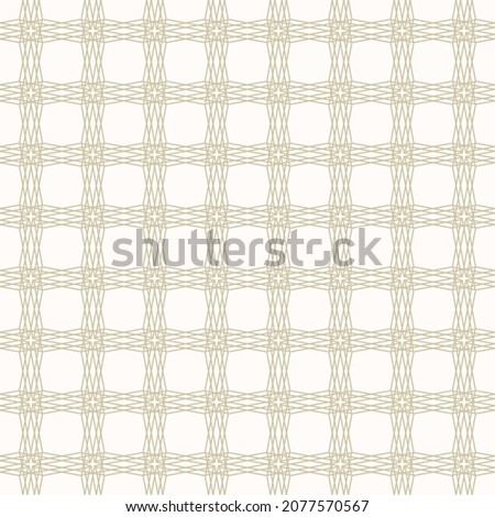 Square grid vector seamless pattern. Golden abstract geometric texture with thin cross lines, mesh, lattice, grill. Simple minimal gold and white background. Modern luxury repeated decorative design