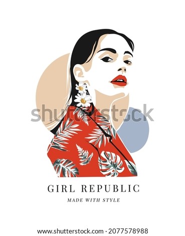 girl republic slogan with girl in fashion style abstract illustration