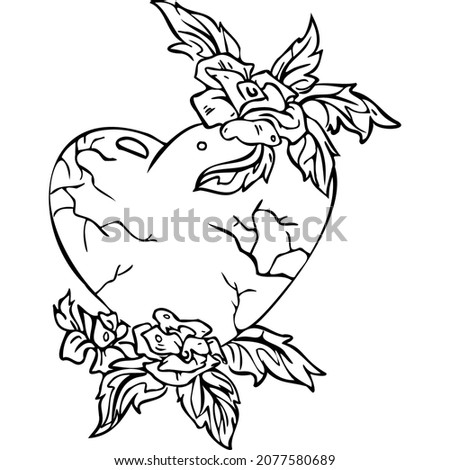 Heart with flowers and roots sketch vector illustration hand draw