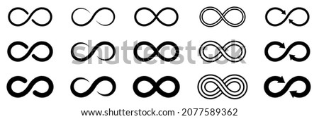 Infinity design logo icon set. Infinity symbols collection. Eternal, limitless, endless, life. Symbol of repetition and unlimited cyclicity. Royalty-Free Stock Photo #2077589362