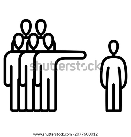 Social discrimination, bullying. Violent behavior of society. Gender inequality. Persecution because of gender, idea, religion. Vector icon, outline, isolated.  Editable stroke. Royalty-Free Stock Photo #2077600012