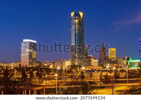 Night view of the Oklahoma skyline and cityscape at Oklahoma