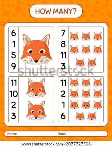 How many counting game with red fox. worksheet for preschool kids, kids activity sheet