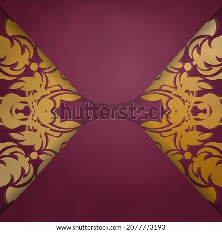 Brochure in burgundy color with a mandala in gold ornament is ready for printing.