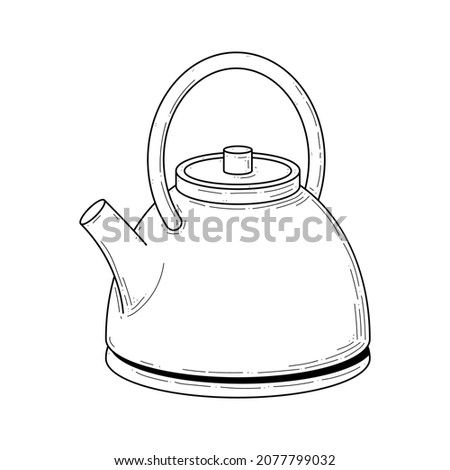 Abstract Hand Drawn Kitchen Stuff Kettle Old Meal Doodle Concept Vector Design Outline Style On White Background Isolated For Cooking