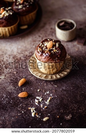 cupcake with chocolate and nuts. High quality photo