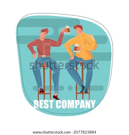 Beer composition with editable text and characters of fellow friends driking beer together vector illustration