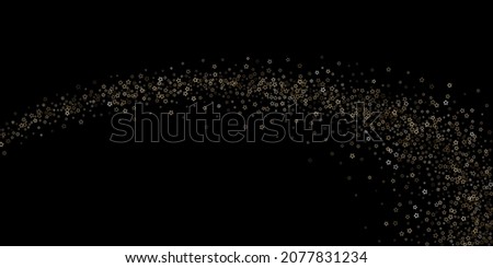 Gold Glitter Stars. Luxury Shiny Confetti. Scattered little sparkle. Flash glow silver element. Random magic tiny light. Stellar fall black background. New Year, Christmas Vector illustration.