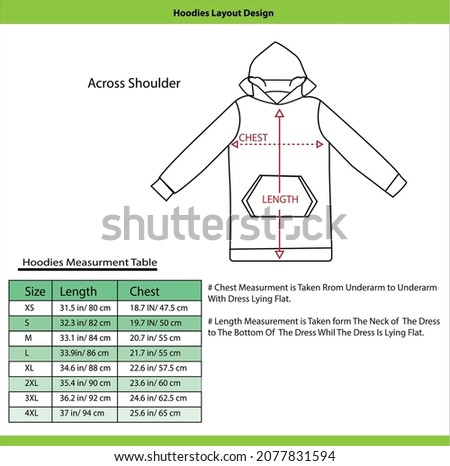 Hoodie’s Design with Measurement Chart and Template 