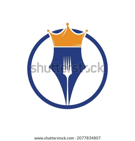 Food and restaurants logo design concept. Pen with crown and fork vector icon design.	