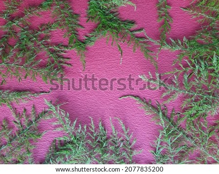 photo of green leaves placed on a red cement background