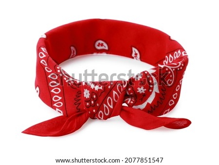 Tied red bandana with paisley pattern isolated on white Royalty-Free Stock Photo #2077851547