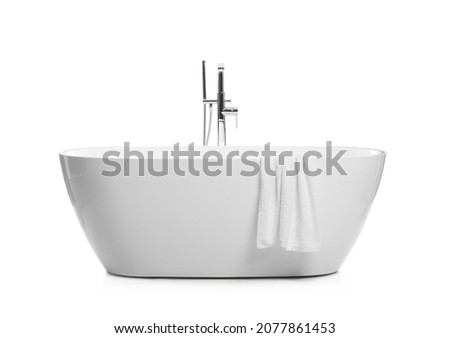 Modern clean ceramic bathtub isolated on white Royalty-Free Stock Photo #2077861453