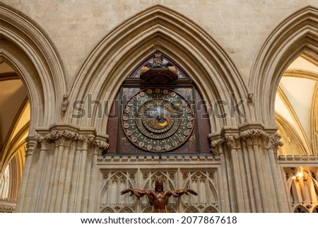 Wells.Somerset.United Kingdom.October 30th 2021.View of the clock in Wells cathedral in Somerset