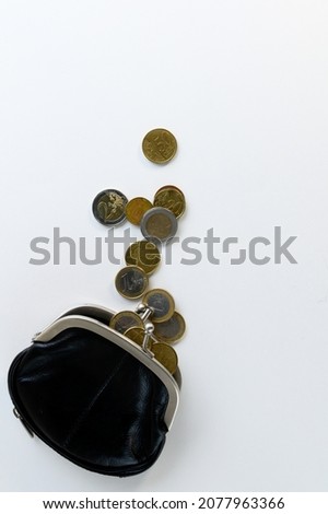 An opened purse with euros. Finance and shopping concept. Saving for a purpose. Concept of smart shopping and saving money.