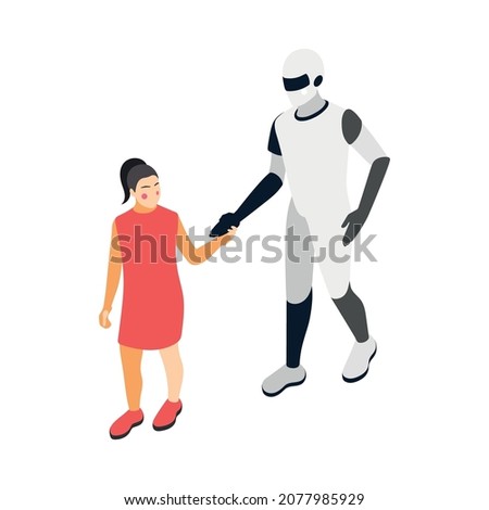 Children technical training centers isometric compositions set with robotic control systems programming science classes isolated vector illustration