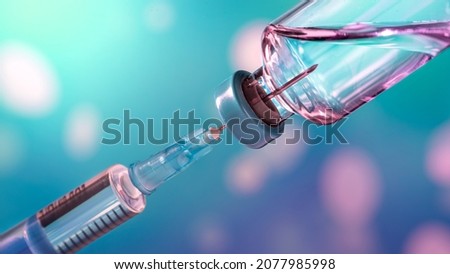 The syringe with the needle taking up the contents of the ampoule. Vaccination concept.  Royalty-Free Stock Photo #2077985998