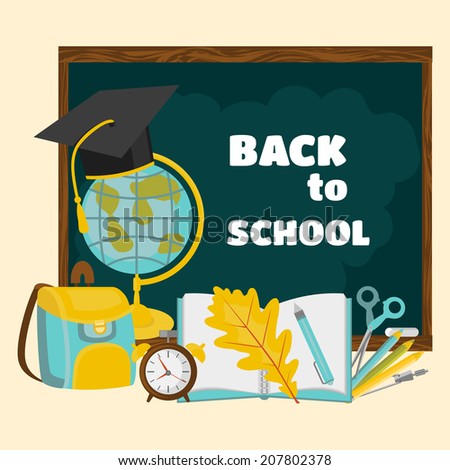 Back to school. Background with school supplies. Vector  illustration.