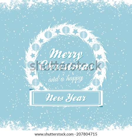 Christmas Wreath Vector with Seasonal Message on a blue Background 