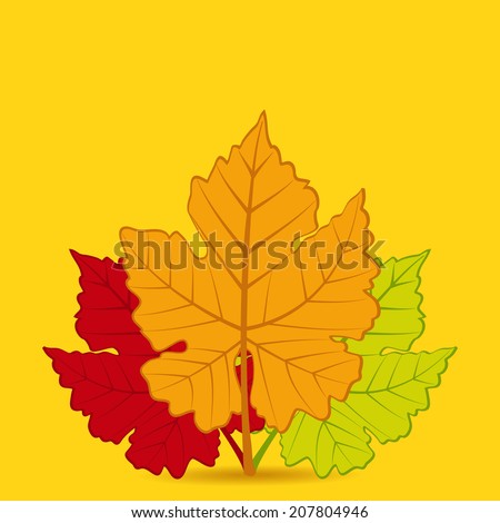 Autum Leaf Vector in Red, Orange and Green on a Yellow Background