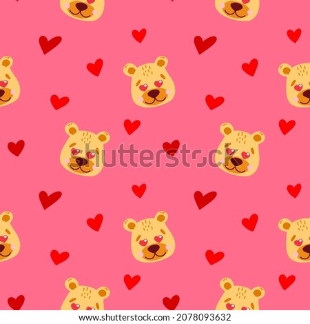 Vector pattern with a cute bear in love, heart eyes, romantic cartoon-style illustration. Pattern for Valentine's Day, postcards, posters, gift wrapping, clothes.