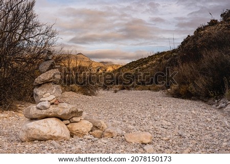 Cairn In A Wash Mark The Desert Trail toward Marufo Vega Royalty-Free Stock Photo #2078150173