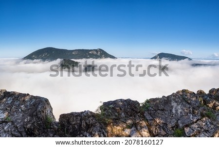 view from the rocky cliff to the hills, inversion in the valley, breathtaking atmosphere, Súlovské skaly, žilinsky kraj, Manínska tiesňava