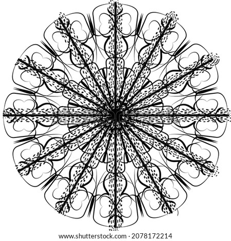 Mandala from abstract elements. Round monochrome pattern.